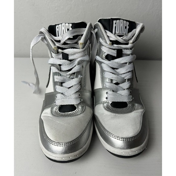 Nike Force, Sky High, Hidden Wedge, White Metallic Silver Sneakers Size 7.5 - Picture 2 of 6